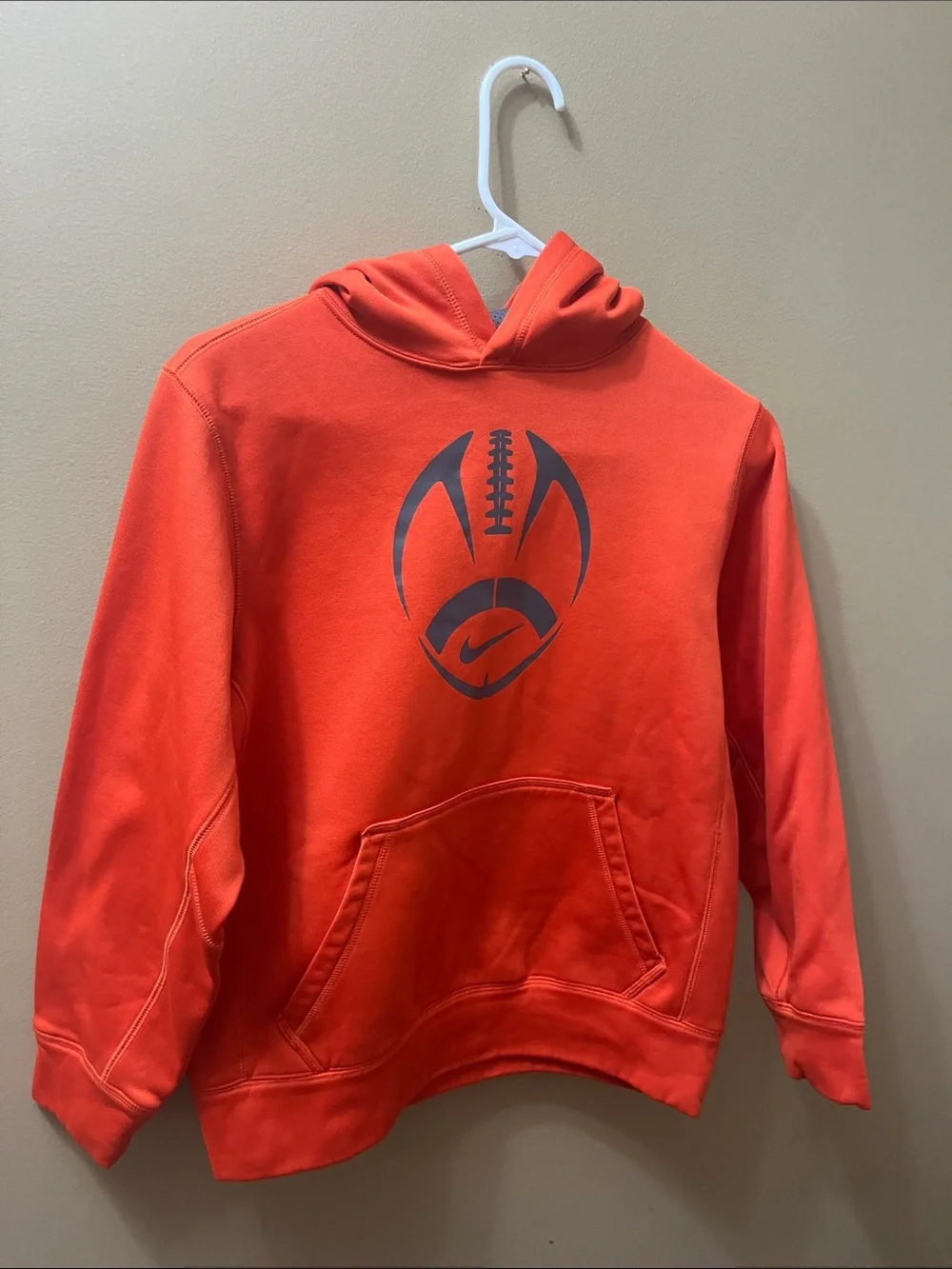Nike Kids Bright Orange Hoodie with Dark Gray Football Logo